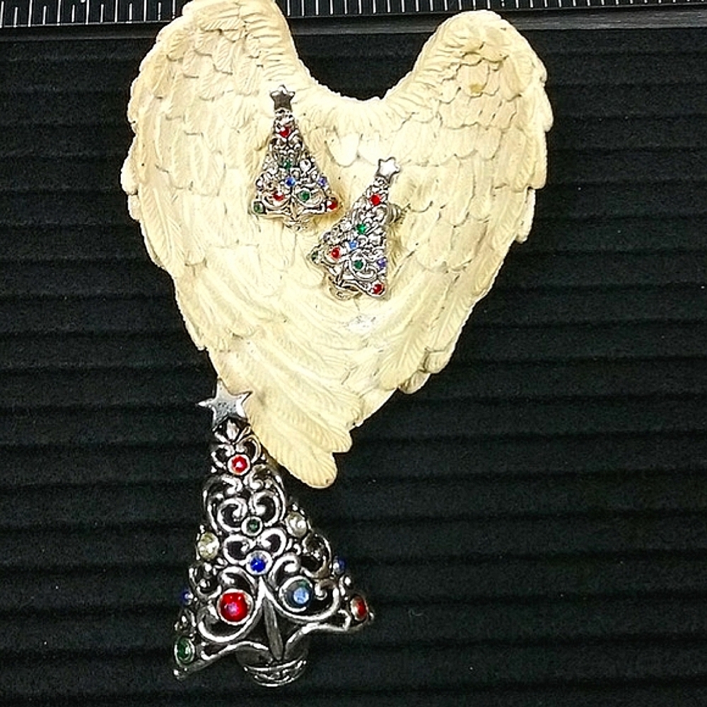 Vintage Christmas Tree Convertible Necklace or Brooch & Matching Earrings - Picture 5 of 8